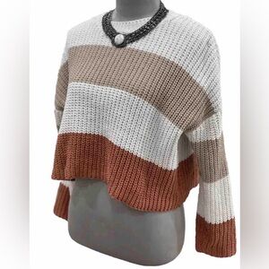 Anthropologie Moon & Madison XS sweater cropped, beige tan rust striped